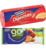 McVitie’s Digestives Plain or Chocolate Biscuits 250g-400g or Go Ahead Fruit Slice Biscuits 218g