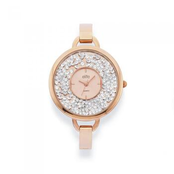 Elite Ladies Rose Tone Crystal Watch