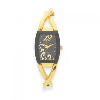 elite Ladies  Gold Tone Black Pattern Dial Bangle Watch