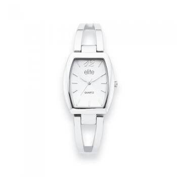Elite Ladies Silver Tone Silver Dial Semi Bangle Watch