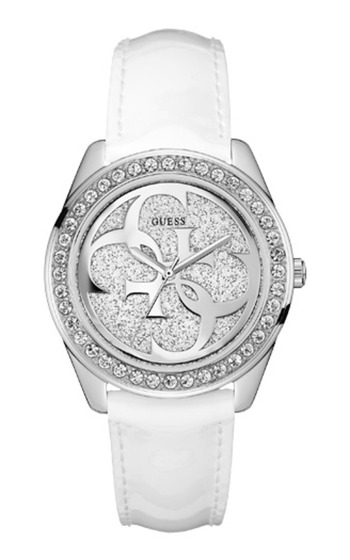 Guess Ladies White Leather Strap Watch