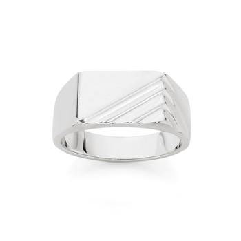 Silver Men's Rectangle Groove Ring