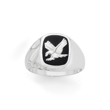 Silver Onyx Eagle Ring