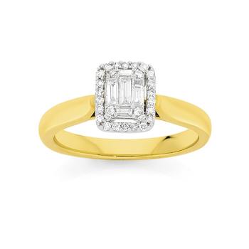 9ct Gold Diamond Emerald & Round Brilliant Cut Diamond Ring