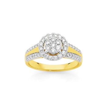 9ct Two Tone Cluster Diamond Engagement Ring