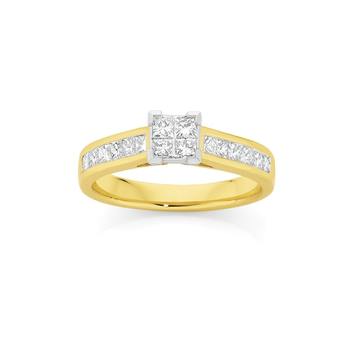 9ct Gold Diamond Invisible Set Princess Cut Ring