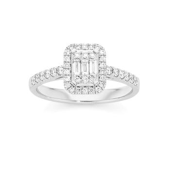 9ct White Gold Diamond Tapered Emerald Cut Ring