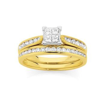 9ct Two Tone Diamond Bridal Ring Set