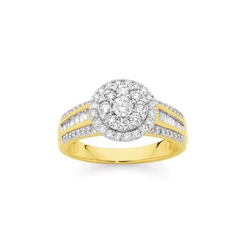9ct Gold Diamond Halo Cluster Ring