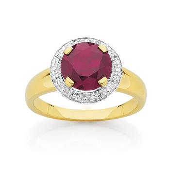 9ct Gold Created Ruby & Diamond Ring