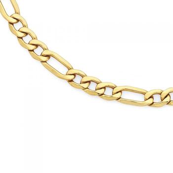 9ct Gold on Silver Solid 55cm 3+1 Figaro Chain