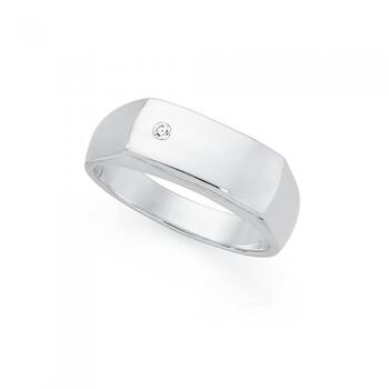 Silver Cubic Zirconia On Rectangle Signet Gents