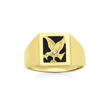 9ct Gold Onyx & Diamond Eagle Ring