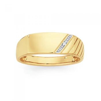 9ct Gold Diamond Set Gents Ring
