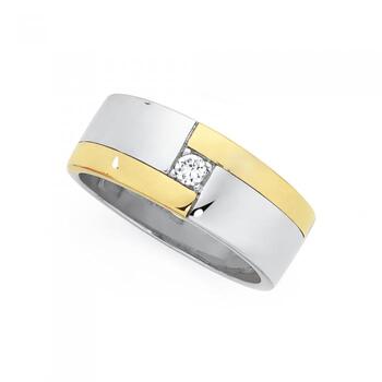 9ct Gold & Sterling Silver CZ Gents Ring