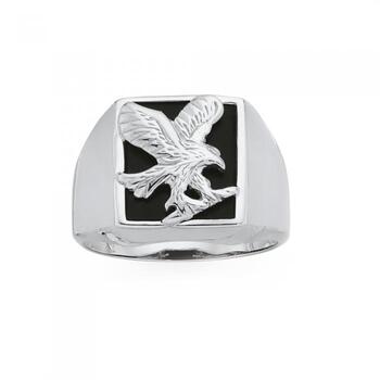 Silver Onyx Eagle Guys Ring