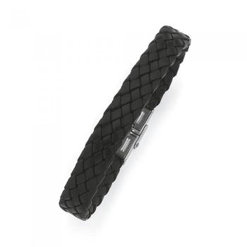 Steel Black Plaited Leather Bracelet