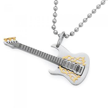 Stainless Steel & Gold Plate Guitar Pendant