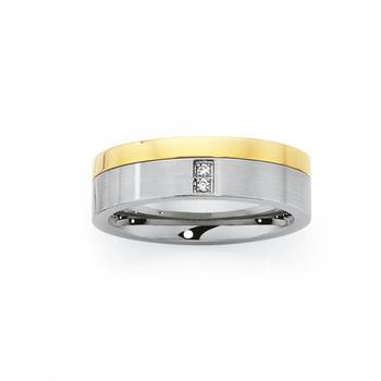 Steel & Gold Plate Double CZ Ring