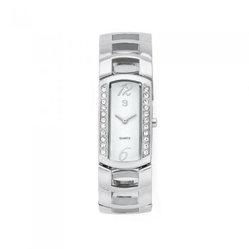 G Ladies Silver Tone Watch Stone Set Watch