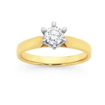 9ct Two Tone Diamond Solitaire Engagement Ring