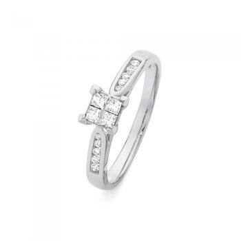 9ct White Gold Invisible Set Princess Cut Diamond Ring