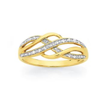 9ct Gold Diamond Triple Swirl Ring