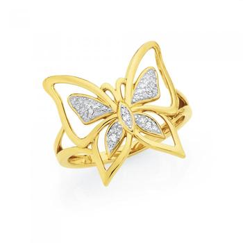 9ct Gold Diamond Butterfly Ring