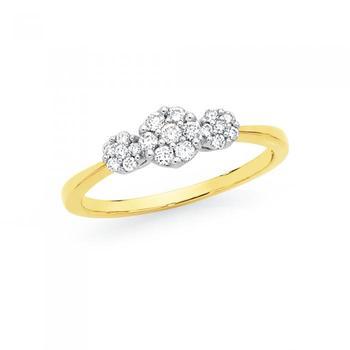 9ct Gold Diamond Trilogy Cluster Ring