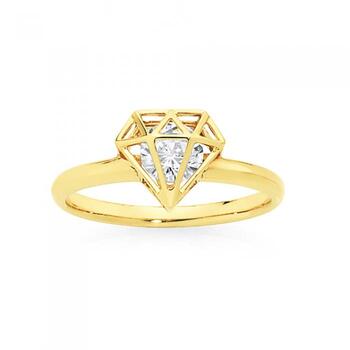 9ct Gold CZ Open Diamond Shape Ring