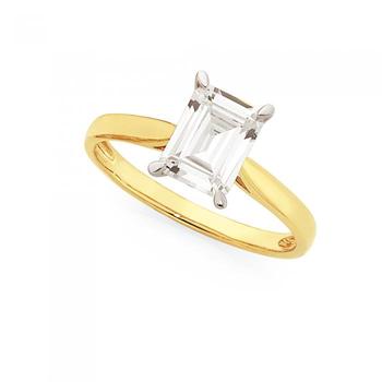 9ct Gold Cubic Zirconia Emerald Cut Solitaire Ring