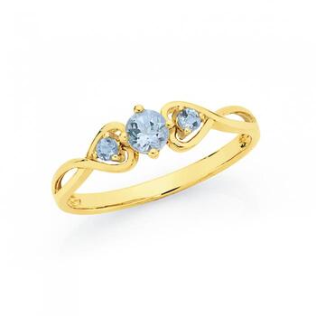 9ct Gold Aquamarine Twist Heart Ring