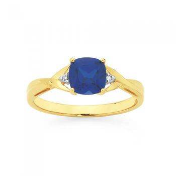 9ct Gold Created Sapphire & Diamond Dress Ring