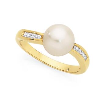 9ct Gold Pearl & CZ Ring