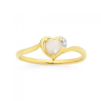 9ct Gold Opal & Diamond Heart Ring