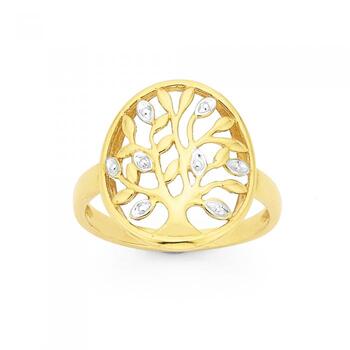 9ct Gold Two Tone Tree Of Life Ring