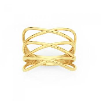 9ct Gold Triple Cross Over Ring
