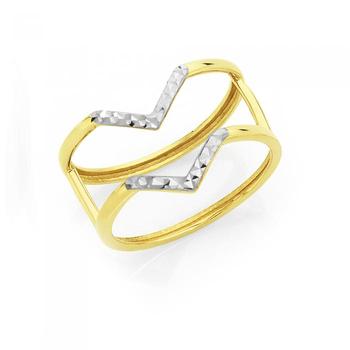 9ct Gold Two Tone Double-V Geo Ring