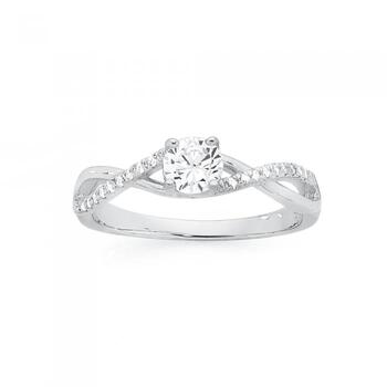 Silver CZ Solitaire Twist Ring