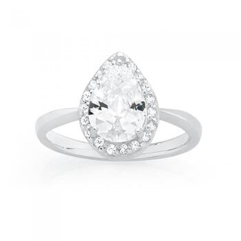 Silver CZ Pear Shape Cluster Ring