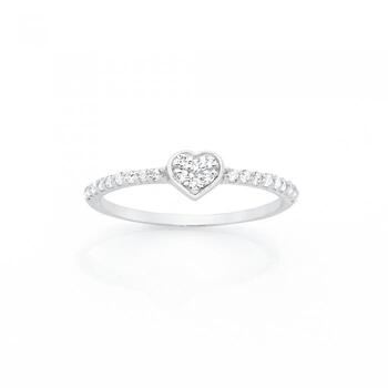 Silver Pave CZ Heart Stacker Ring