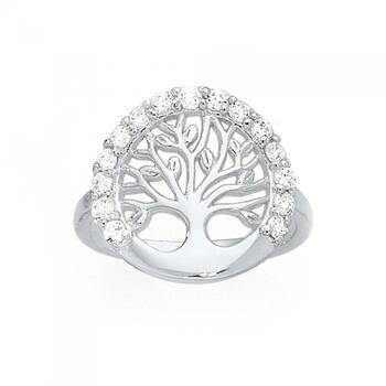 Silver CZ Tree of Life Ring