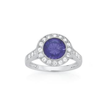 Silver Purple CZ Cluster Ring