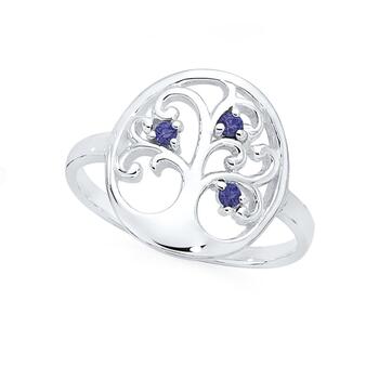 Silver Violet CZ Tree of Life Ring