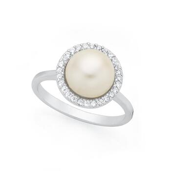 Silver CZ & Cultured Freshwater Pearl Dress Ring