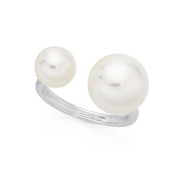Silver Small & Large Shell base Pearl Open Ring