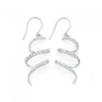 9ct White Gold Diamond Spiral Drop Earrings