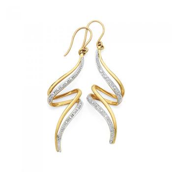 9ct Gold Diamond Swirl Drop Earrings