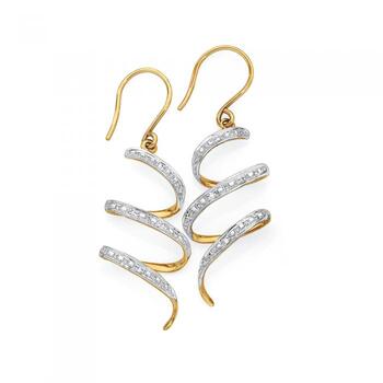 9ct Gold Diamond Spiral Drop Earrings