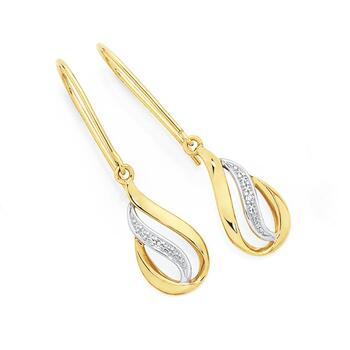 9ct Gold Diamond Tear Drop Hook Earrings